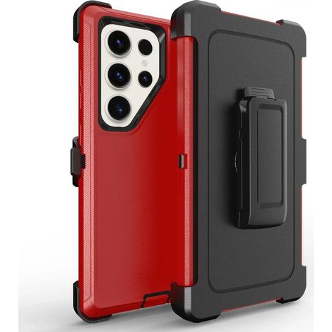 (Rouge/Noir, Galaxy S21 Ultra 5G) Coque de protection blindée robuste et durable avec clip ceinture et protection antichoc (1/5)