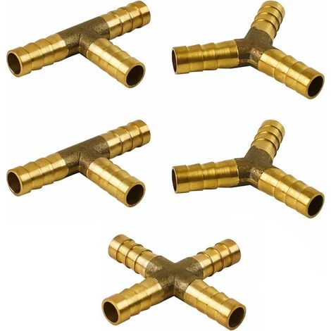 Raccord De Tuyau 8mm - Raccord Pneumatique En Laiton - Pour Carburant Air Eau Diesel - 3 Voies - Lot De 5 (1/5)