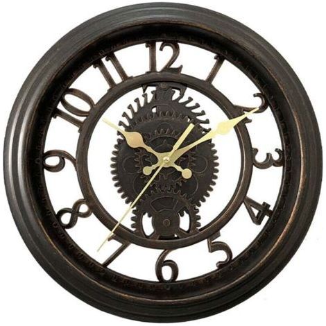 Vintage 11" Wanduhr - Schwarz, Kreative Skelett-Wanduhr, Runde Wanduhr mit Beleuchtung für das Wohnzimmer, Luxuriöser Stil (1/4)