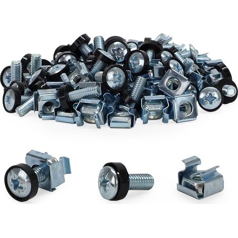 Kit Ecrou Cage avec Vis et rondelle pour Baie de brassage, Coffret réseau, Baie serveur - Lot de 50 (1/3)