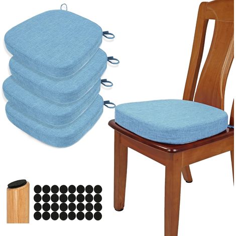 Coussins de chaise de salle à manger en lin épais de 6,35 cm, lot de 4, coussins en forme de U en mousse haute densité confortables pour la cuisine, coussins de siège résistants au glissement (1/5)