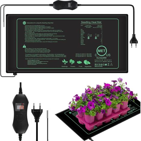 Tapis Chauffant pour Plantes, 50W Tapis Chauffant Semis avec Thermostat, Accélérer la Germination, Résistant au Feu, Étanche IP67, pour Animaux Domestiques, Reptiles, Semis, 54 x 26 cm