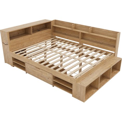 Letto contenitore per bambini 140 x 200 cm in compensato con cassetti e armadi (1/5)