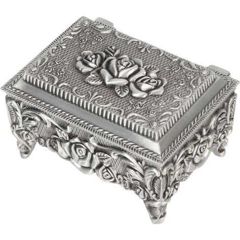 Coffret à Bijoux Vintage Élégant en Alliage de Zinc Sculpté, Doublure Velours Doux Inaltérable, Boîte de Rangement pour Trésors, Décor Bureau et Maison (1/5)