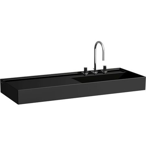Lavabo KARTELL 1200 x 460 mm, étagère à gauche sans trop-plein, 2 trous pour robinetterie, blanc mat LAUFEN