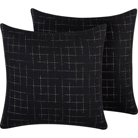 Set of 2 Decorative Cushions BELLFLOWER 45 x 45 cm Black Geometric Pattern