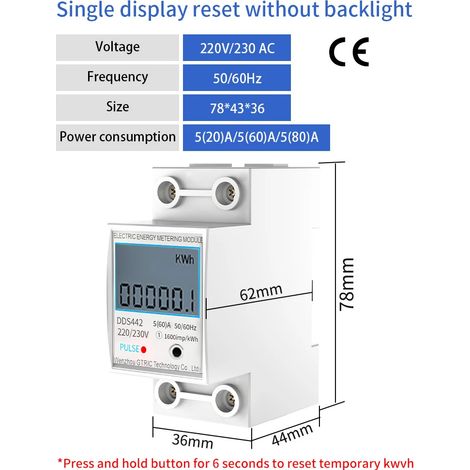 GTRIC 2P Einphasen-Energiezähler mit LCD-Digitalanzeige, DIN-Schienenmontage, Zweidraht-Energiezähler, Leistungszähler, AC 230V 50Hz, hergestellt in, 5-80A. (1/5)