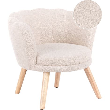 Fauteuil pour Enfants en Bouclé Rembourré avec Pieds en Bois Beige Clair Halby