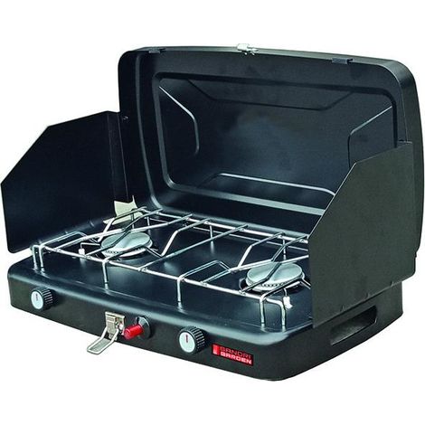 Réchaud à gaz portable 2 brûleurs – Puissance 3.5kW – Idéal pour camping et pique-nique – Valise de transport incluse – Sandri Garden