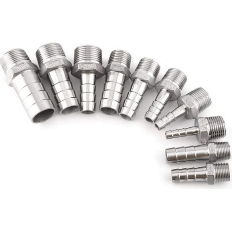 Raccord de tuyau, adaptateur de tuyau cannelé fileté, acier inoxydable SS304, 1/8 po 3/4 po (3/8 x 15 mm) (1/2)