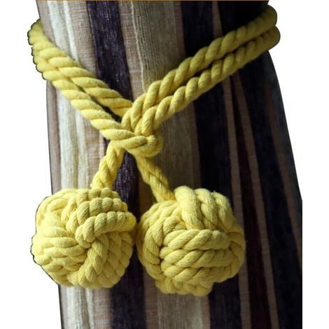YMYNY Lot de 2 embrasses de rideaux tressées à la main avec pompon en corde de coton à double boule - Jaune