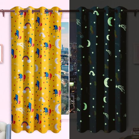 Luxury Blackout Glow In The Dark Kid Pair Curtains Panel Eyelet Ring Top Bedroom (1/5)