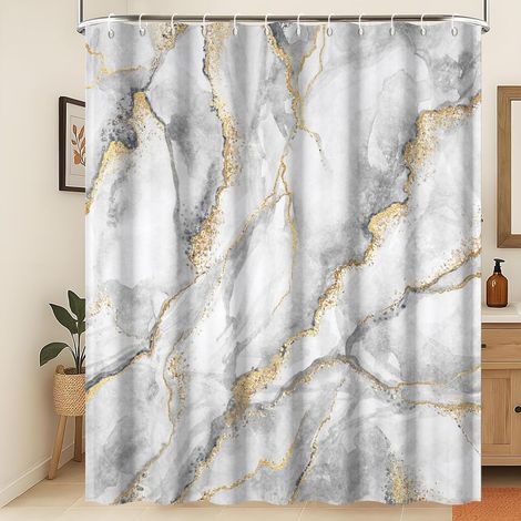Rideau de Douche en marbre 3D Rideau de Douche Gris et Or Abstrait Moderne et Luxueux en marbre Gris et Points d'or Hydrofuge Rideaux de Douche lavables en Machine 150x200cm (1/5)