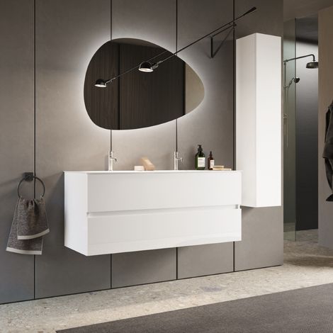 Ensemble de salle de bain TANIA (Meuble suspendu 120cm + vasque + miroir LED + colonne) (1/5)