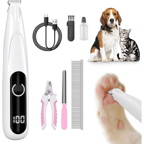 Tondeuse à pattes pour chien avec lumière LED, extra silencieuse, rechargeable par USB, pour pattes, oreilles, visage, yeux (1/5)