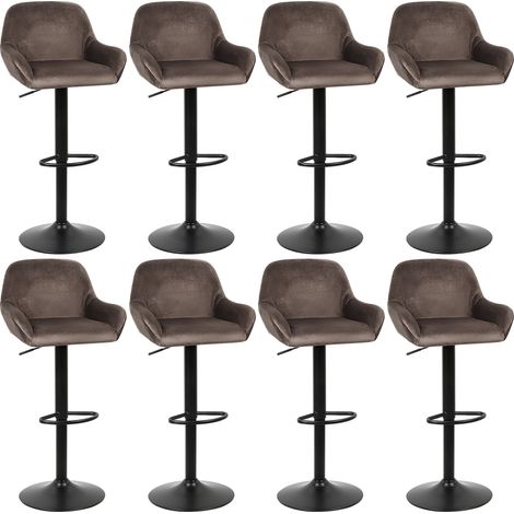 Aqrau Lot de 8 Tabourets de bar ,Tabouret en flanelle marron avec pieds en métal