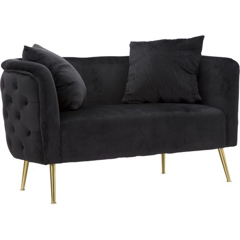 Divanetto Bucarest in velluto nero con braccioli capitonne e gambe oro 127x74x71 cm (1/5)