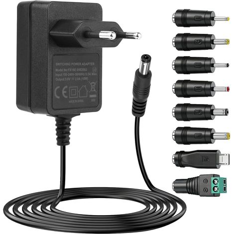 Adaptateur Secteur DC 5V 2A Chargeur pour CCTV Routeur Caméra LED Bande 10W, 8 Embouts, Adaptate AC DC 5V 2000mA 1500mA 1000mA 500mA, Contre Courts-circuits Surcharges Surintensités Surtensions (1/5)