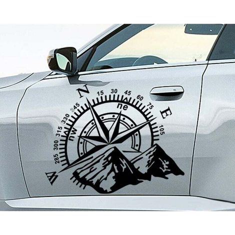 Sticker Boussole Montagne, Vinyle Imperméable Carrosserie Fenêtre Capot Autocollant Voiture Autocollants pour Voiture Véhicule Réfléchissant Décalcomanies Décor, 40x32cm (1/3)