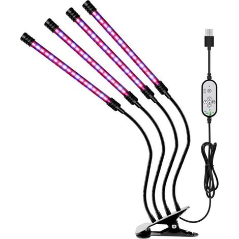 Dc 5V 9W 18W 27W 36W Led Grow Light Avec Minuterie Desktop Clip Full Spectrum Phytolamps Pour Plantes Fleurs Grow Box - 4 Têtes (1/5)