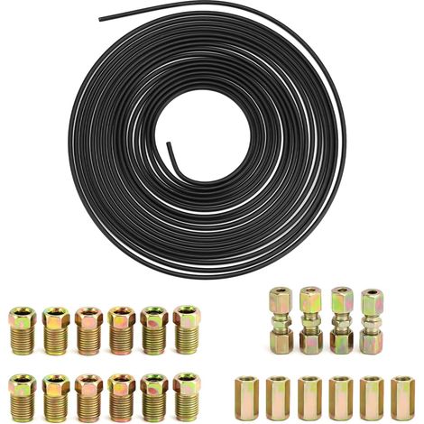 Kit Tuyaux de Freins Ø 4,75mm, 5 m Tuyau de Frein Hydraulique en Acier avec Connecteurs à Vis M10 et Raccords, Revêtement Cuivre et Plastique (1/5)