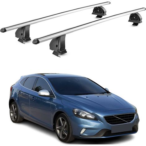OMAC Aluminium Dachträger Querträger für Volvo V40 2013-2019 – TÜV / DIN 75302:2019 – Abschließbar – T-Nut – Max. 75 kg – 2 Stangen – Silber (1/5)