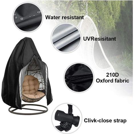 Housse‑fauteuil‑œuf‑suspendu noir imperméable protection‑mobilier‑balançoire‑jardin‑extérieur (1/4)