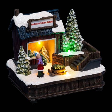 Weihnachtsdorf Tannenbaum-Shop 3 mehrfarbige LEDs mit Batterien - Feeric lights & christmas