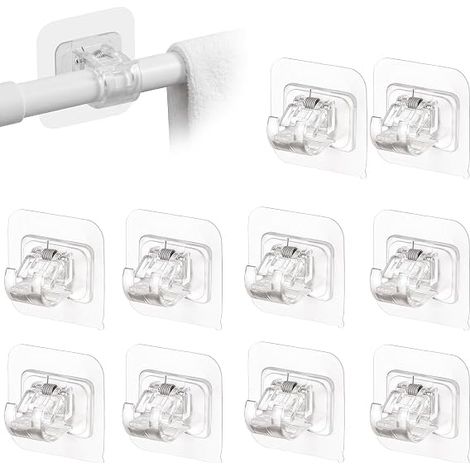 Support Tringle Rideau Transparent Crochet Mural pour Barre de Rideau Extensible Fixation Rideau 6x6 cm (1/5)