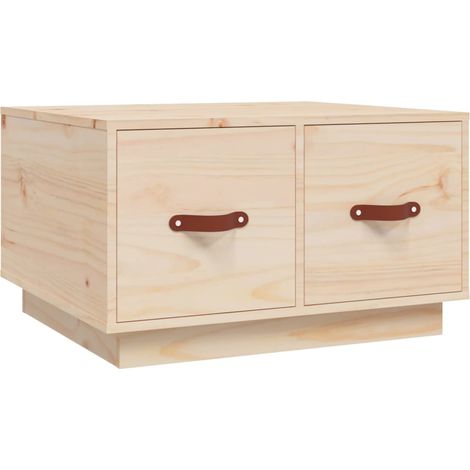 Mesa de centro con dos cajones, diseño rústico, 60 x 53 x 35 cm, madera maciza de pino sin tratar DEC037103