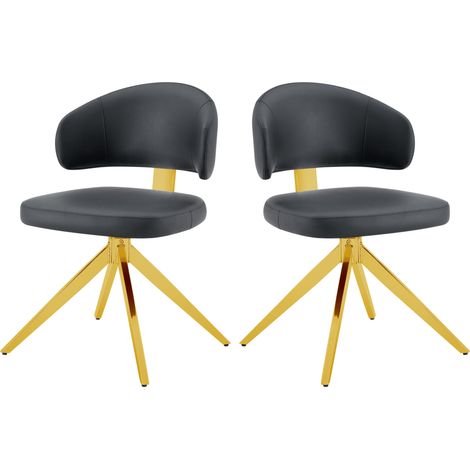MEUBLIV Drehstuhl 69,6×50,5×77 cm aus Metall, Schwarz/Gold, 360° drehbar (1/5)