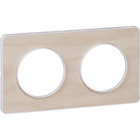 Plaque 2 postes - H / V - Entraxe 71 mm - Liseré blanc - Odace Touch 2011 - S520804M - Schneider - Bois nordique avec liseré blanc
