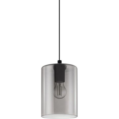Suspension Îlot de Cuisine Cadaques en Verre Cylindre Fumé avec 1xE27 Ø16 cm Eglo (1/3)