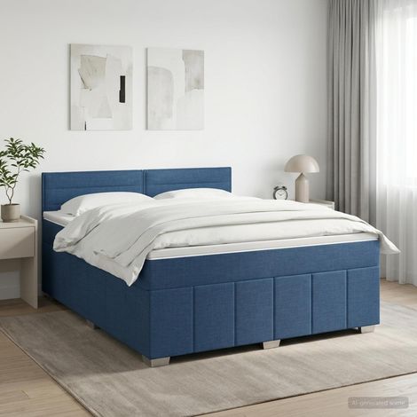 vidaXL Cama box spring con colchón con cabecera Azul 160 x 200 cm Tela (1/5)