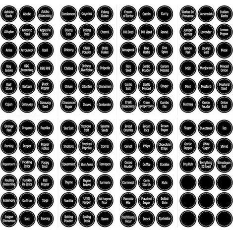 Lot de 144 étiquettes autocollantes pour pots à épices, 13,5x26,7 cm, noires (1/4)