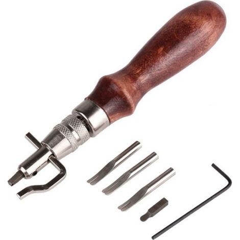 Rainure De Couture - Acier - Poignée Bois - Réglable - Pour Sculpture Et Bordure Cuir - 3 Pointes 0,8 1 1,2 Mm - 1 Pièce