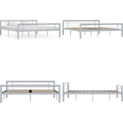 Bettgestell Grau und Weiß Metall 180 × 200 cm - Metallbett - Bettrahmen - Doppelbett - Boxspringbett - Schlafraumgestaltung - Home & Living (1/5)