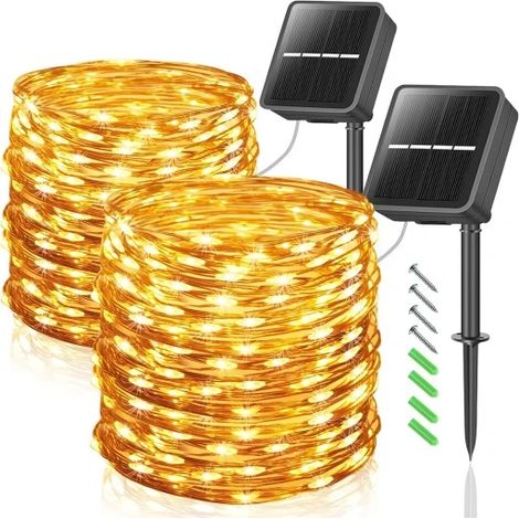 2x Solar-Gartengirlande, Drahtkette, 200 LEDs, 22 m