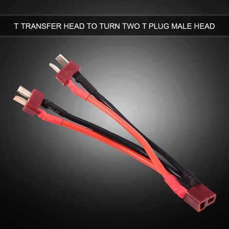 Adaptateur parallèle pour batterie LiPo RC (prise T) : câble 14 AWG avec 1 connecteur femelle et 2 connecteurs mâles. (1/5)