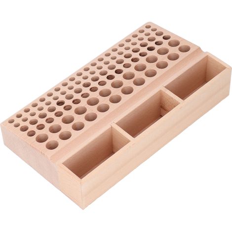 Porte-outils en cuir à 98 trous, support en bois de hêtre pour le travail du cuir, rangement pour poinçons, ciseaux diamantés et burins, avec 3 emplacements. (1/5)