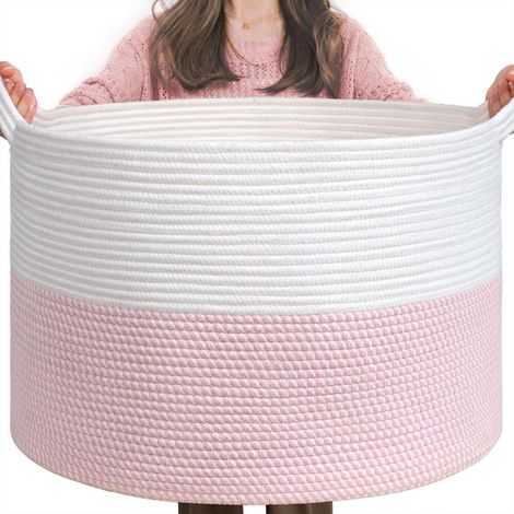 Großer Aufbewahrungskorb aus Baumwollseil mit Griff, rosa, 55x35cm (1/5)