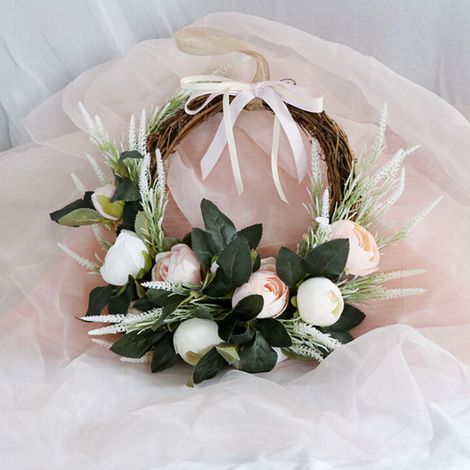 Couronne de roses artificielles, 12,6 pouces, florale pour porte d'entrée, avec feuilles, pour fenêtre murale de mariage de printemps, décoration intérieure et extérieure de la maison (1/5)