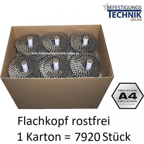 Coilnägel 16° 2,5x55mm Ring rostfrei Edelstahl A4 Flachkopf für Coilnagler 7,92M K-F25R55SS316Q