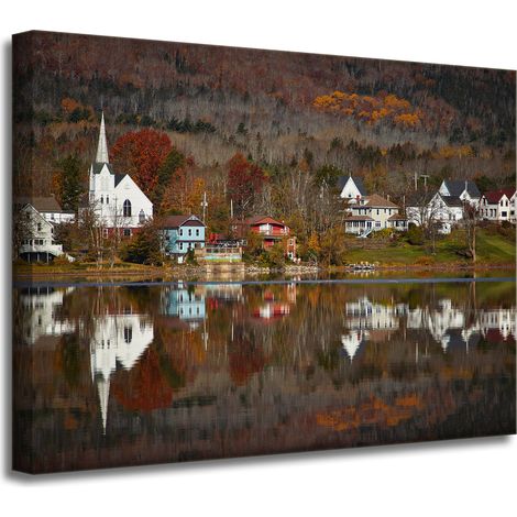 Leinwandgemälde Architektur Stadt 40x30 cm Dorf Herbst