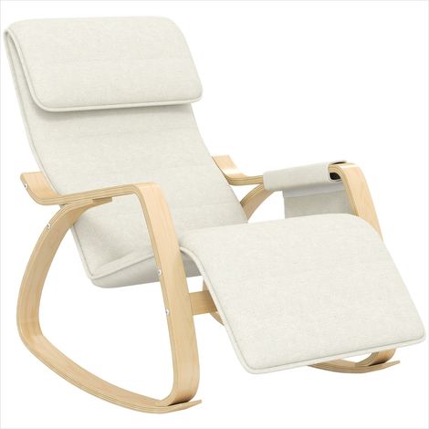 Fauteuil à bascule en lin crème avec repose-pieds réglable et poche latérale (1/5)