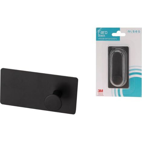 Toallero de baño de pared FARO BLACK de acero, 1 gancho autoadhesivo, acero con recubrimiento de polvo negro, montado a la pared con cinta 3M (1/4)