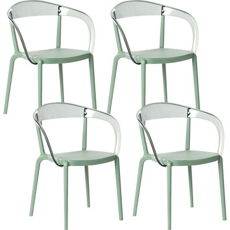 Set di 4 sedie da giardino in plastica Materiale sintetico Interno Esterno con braccioli Sala da pranzo Verde Malevizi