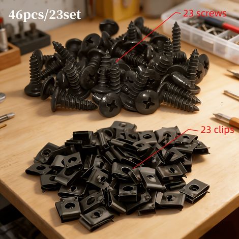 Kit de vis et clips U pour voiture de 46 pièces, 23 ensembles : ensemble de serrage automobile, clips anti-collision pour pare-chocs avant, supports de montage pour panneaux de carrosserie adaptés aux (1/4)