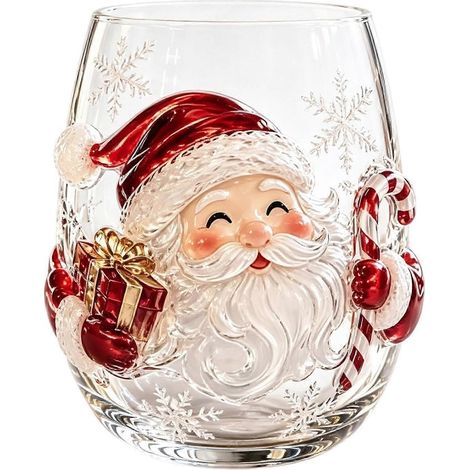 Verre décoratif 3D Noël verre à vin sans pied Père Noël (A) poignée antidérapante motifs 3D tasse à thé Noël mug boissons de fête (1/5)