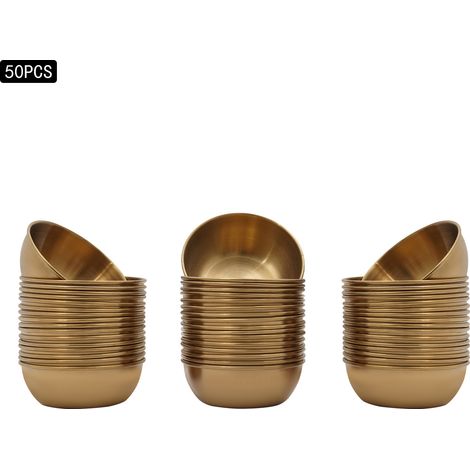 50 bols à sauce en métal, 8,3 cm, ronds, en acier inoxydable, coupelles à assaisonnement, mini soucoupes, petites assiettes, petits bols à sushi, pour la préparation, ramequins, accessoires de cuisine (1/5)